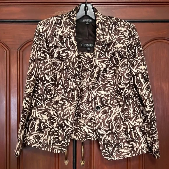 Kasper Vintage 2 Piece Set Blazer And Tank Top Brown & Cream Set 10P - Picture 2 of 14
